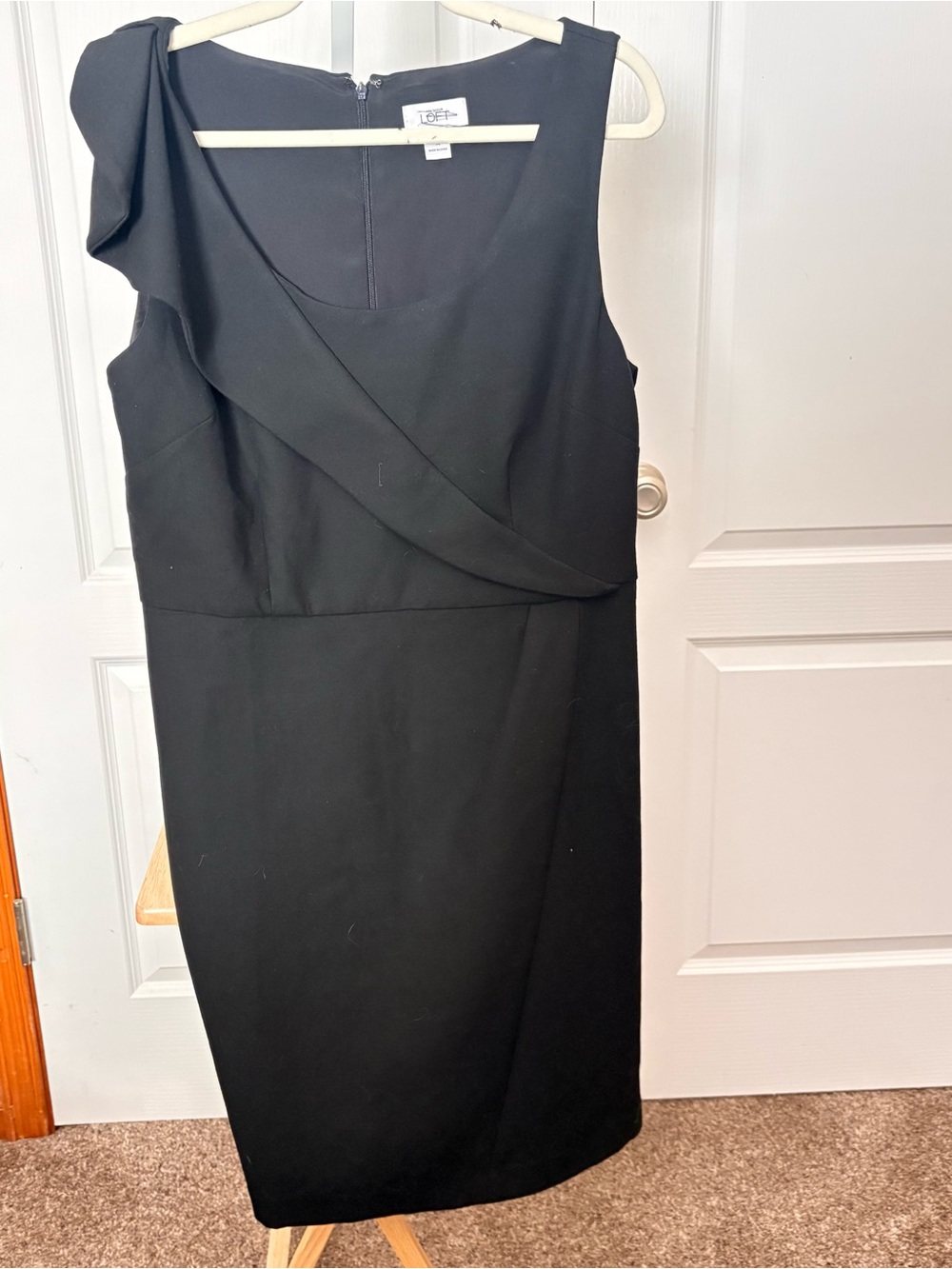Ann Taylor LOFT Black Ruffle Draped Sheath Dress Size 14 Lined